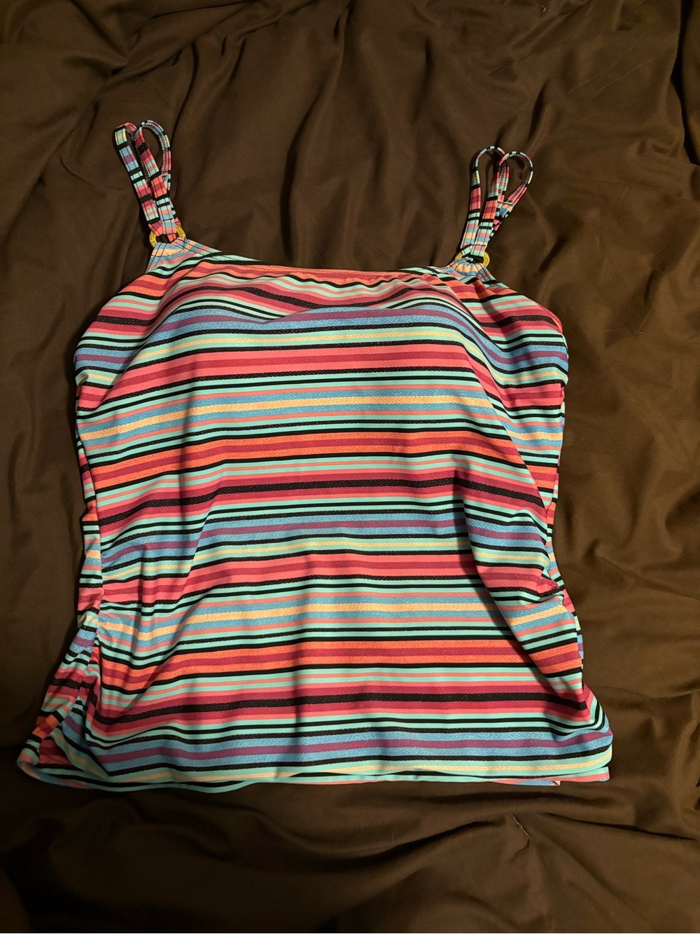 Striped Multicolor Tankini Top with Adjustable Straps